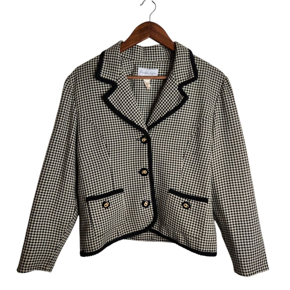 Vintage Jennifer Jeffries Houndstooth L/S Suit Jacket Blazer Women's Size 12 USA